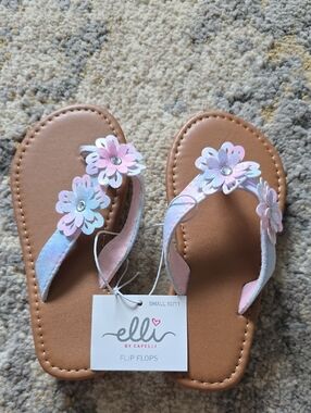 elli By Capelli Kids' Pastel Flower Flip Flops - Pink/Blue